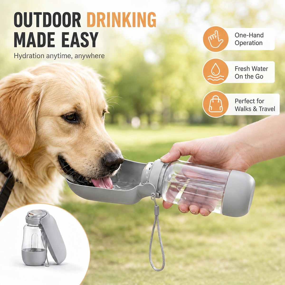 🔥40% OFF – Limited Time Only2-in-1 Portable Dog Water Bottle – 520ml Leak-Proof Water Bottle with 150ml Food Storage for Travel & Outdoor Adventures