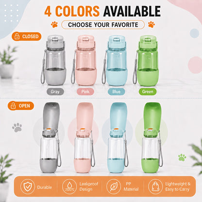 🔥40% OFF – Limited Time Only2-in-1 Portable Dog Water Bottle – 520ml Leak-Proof Water Bottle with 150ml Food Storage for Travel & Outdoor Adventures