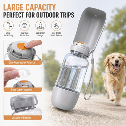 🔥40% OFF – Limited Time Only2-in-1 Portable Dog Water Bottle – 520ml Leak-Proof Water Bottle with 150ml Food Storage for Travel & Outdoor Adventures