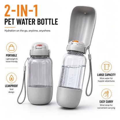 🔥40% OFF – Limited Time Only2-in-1 Portable Dog Water Bottle – 520ml Leak-Proof Water Bottle with 150ml Food Storage for Travel & Outdoor Adventures