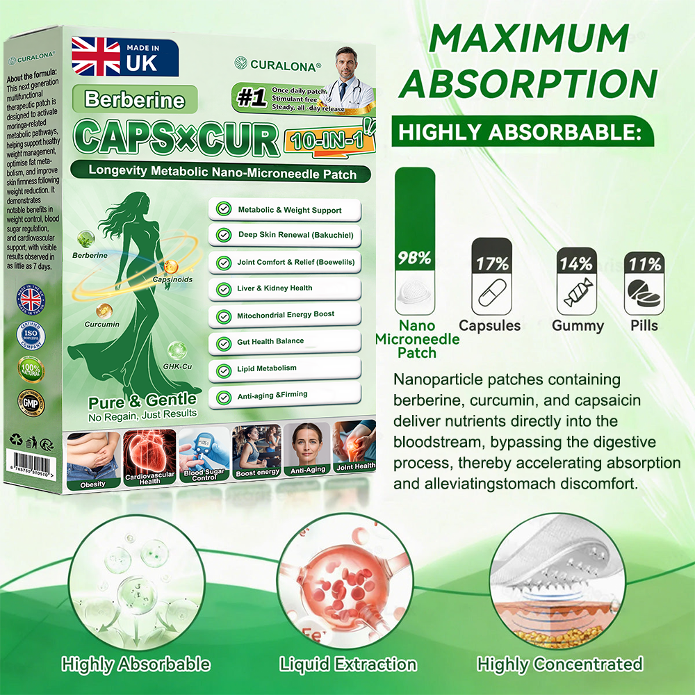🔥 New Arrival |Curalona® Triple Action Microneedle Patch – Berberine & NAD+ for Metabolic Support, Bakuchiol for Skin Renewal, Boswellia for Joint Comfort – Transdermal Day & Night Microneedle Patch for Women & Men – 7 Patches