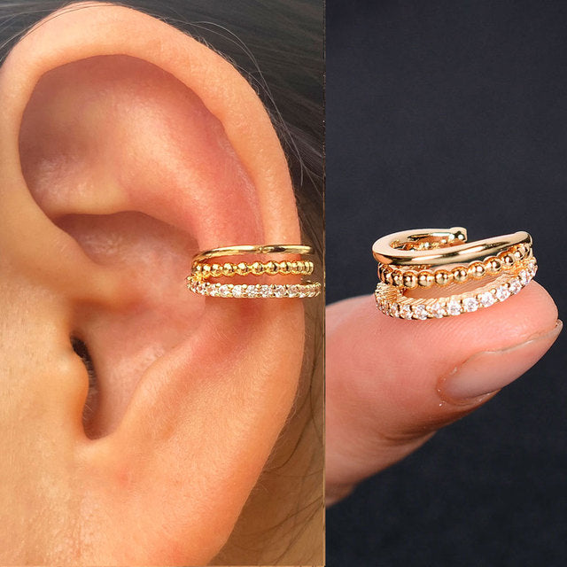 1Pc Hollow Geometry Rainbow CZ Cuff Wrap Clip On Earrings Women Climber Ear Cartilage Bone Clips