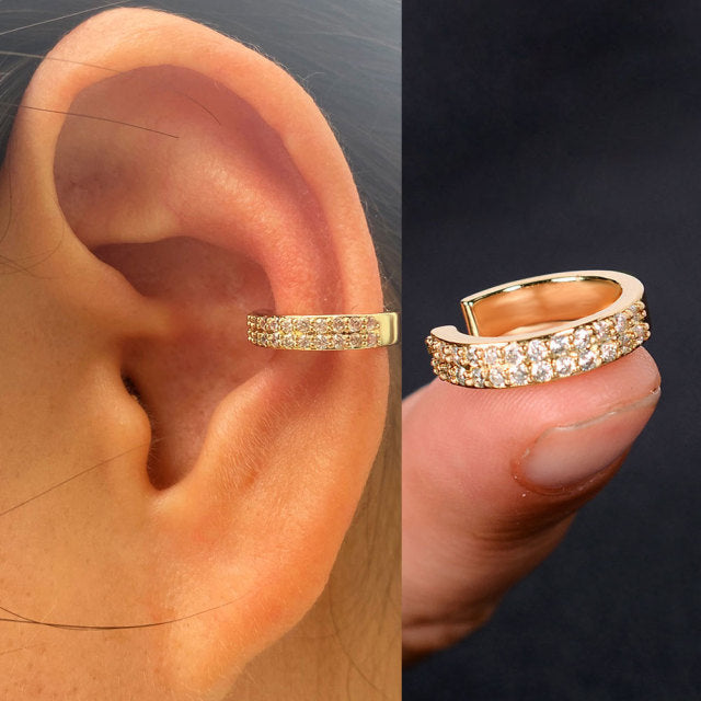 1Pc Hollow Geometry Rainbow CZ Cuff Wrap Clip On Earrings Women Climber Ear Cartilage Bone Clips