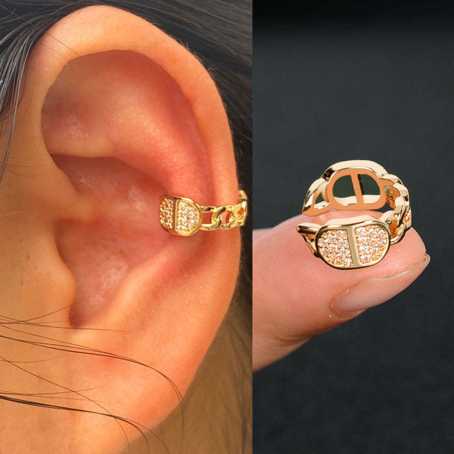 1Pc Hollow Geometry Rainbow CZ Cuff Wrap Clip On Earrings Women Climber Ear Cartilage Bone Clips