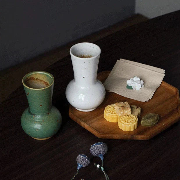 Handmade Ceramic Vase Emerald Green and white